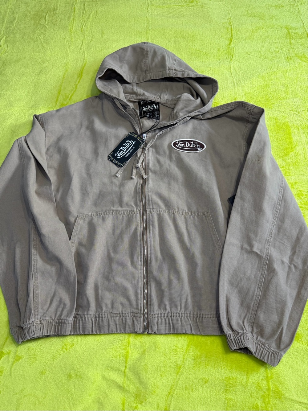 Von Dutch Men's Hooded Zip Jacket in Beige. XL
